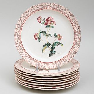 Set of Nine Copeland Transfer Printed and Enriched Dessert Plates with Basket Weave Rim