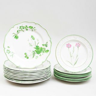 Assembled Porcelain Table Service Decorated with Green Leaves and Flowers