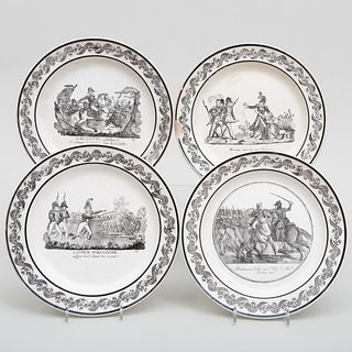 Set of Four P & H Choisy Creil Transfer Printed Plates with Military Scenes