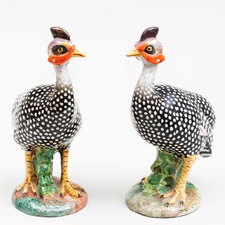 Pair of Italian Pottery Models of Guinea Hens