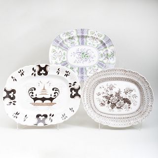 Group of Three Large Transfer Printed Meat Platters