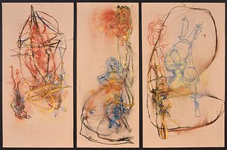 Large Betsy Berne Abstract Pastel Drawing, Triptych