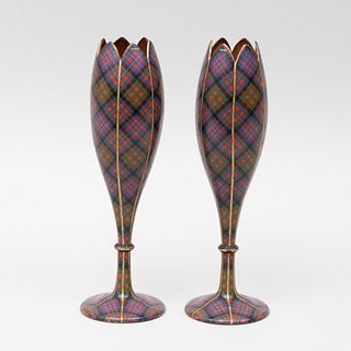 Pair Scottish Cameron Tartan Ware Spill Vases