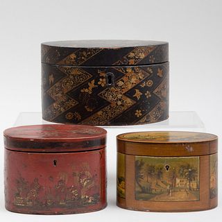 Two Oval Tea Caddies and an Oval Box 