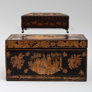 Two  Penwork Chinoiserie Decorated Boxes