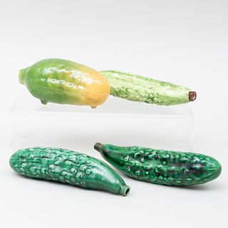 Group of Four Majolica Pickle Flasks