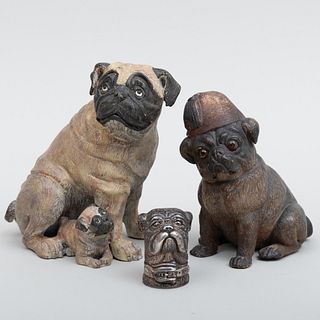 Barry Kieselstein-Cord Silver Pug Paperweight, a Cold-Painted Model of Pugs, and a Pottery Model of a Pug
