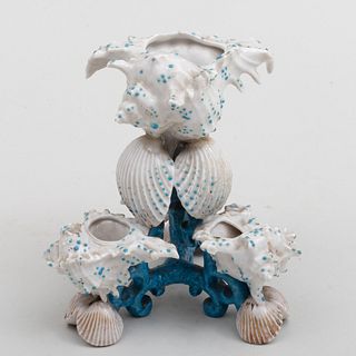 Continental Porcelain Seashell and Blue Coral Form Posy Vase
