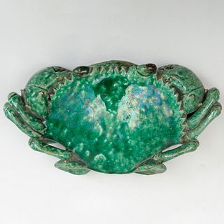 Chinese Export Green Glazed Pottery Crab Form Wall Pocket