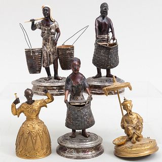 Group of Five Silver Plate, Composite and Gilt-Metal Nubian and Chinoiserie Table Ornaments