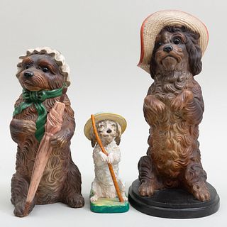 Three Painted Ceramic Dogs Wearing Fashionable Hats