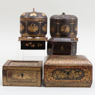 Group of Chinese Export Lacquer Tea Caddies and Boxes