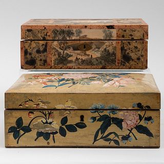 English Painted Table Box and Papered Lap Desk