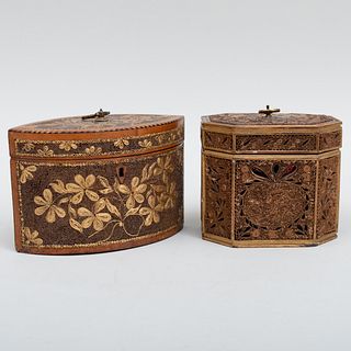 Two English Parcel-Gilt Rolled Paper Tea Caddies