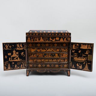 English Chinoiserie Silhouette Decorated Miniature Dressing Cabinet on Stand