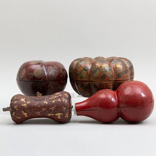 Three Chinese Lacquer Boxes and a Lacquered Metal Gourd Form Box