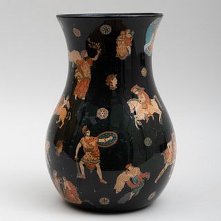 Black Ground Decalcomania Vase with Neoclassical Decoration