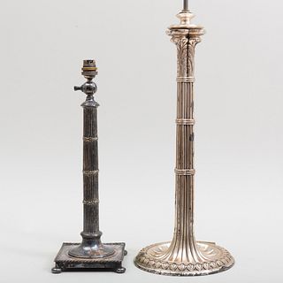 Two Silver Plated Columnar Table Lamps
