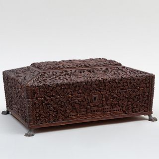 Anglo-Indian Carved Ladies Box with Sandalwood Interior