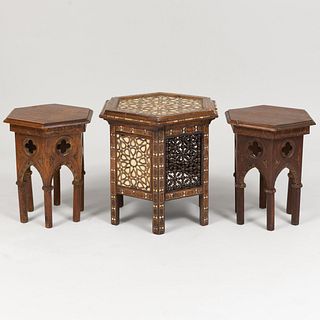 Moroccan Mother-of-Pearl Inlaid Hardwood Hexagonal Low Table