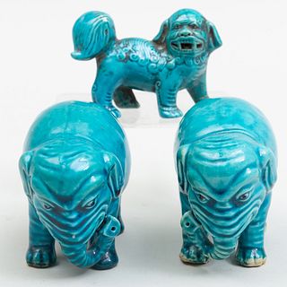 Three Chinese Turquoise Glazed Pottery Animals