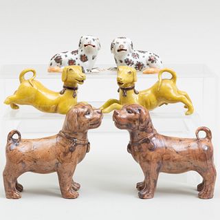 Three Pairs of Chinese Glazed Porcelain Dogs