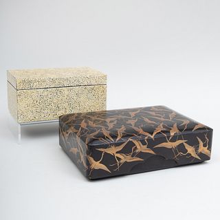 Asian Lacquer Document Box Decorated with Cranes and an Eggshell Lacquer Box