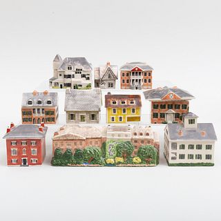 Group of Porcelain Painted Architectural Models of Historic Homes