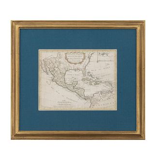 Vaugondy, Didier Robert de.  Nouvelle Espagne, Nouvelle Mexique, Isles Antilles. Paris, 1795. Mapa grabado con límites coloreados.