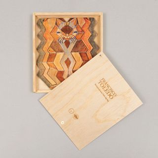 Diseño de Francisco Toledo. Rompecabezas Gato Zig Zag. Técnica mixta sobre madera. 28 x 24 x 3 cm (en caja)