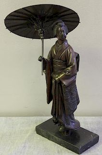 Japanese Bronze Geisha Girl with Parasol.