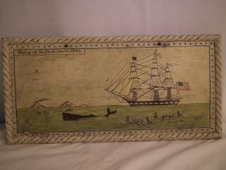 OLD PLAQUE PAINTED WHALING SCENE