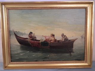 EGYPTIAN BOAT OIL PAINTING 
