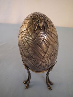 RUSSIAN FABERGE SILVER EGG 