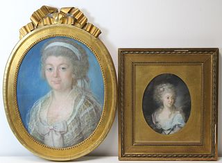 2 Unsigned Pastel Portraits Of Ladies .