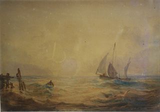 J.M.Turner After Signed Watercolor Seascape.