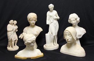 Lot Of 6 Assorted Antique Marble Sculptures.