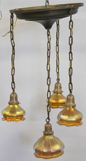 Art Deco Chandelier With Favrille Glass Shades .