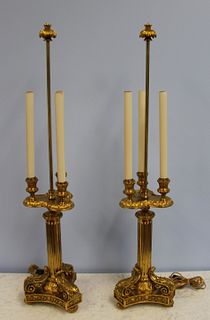 Pair Of Vintage And Fine Quality Gilt Bronze Lamps