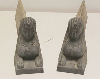 Pair Of Antique  Iron Sphinx Form Andirons.