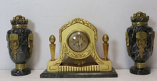 Impressive Art Deco Clock Garniture Set .