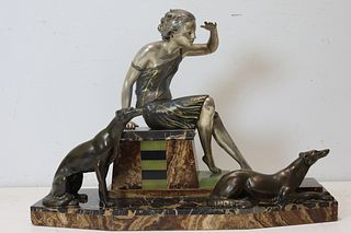 Uriano Signed Art Deco Bronze And Marble