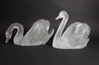 Lalique France Signed Swans