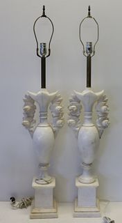Fine Pair of  Marble Urn Form Lamps.