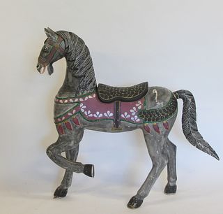 Vintage And Paint Decorated Carousel Horse .