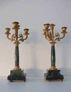 Fine Pair Of Gilt Bronze And Green Marble