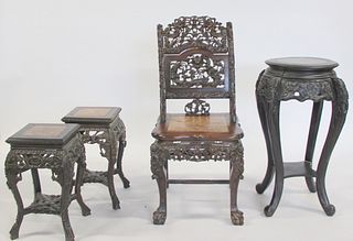 Highly And Finely Carved Chinese Hardwood Chair