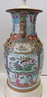 Chinese Enamel Decorated Vase As A Lamp .