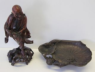 Antique Chinese Carved Wood Figure Together