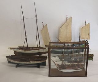 Lot Of 5 Assorted Antique Ship Models .